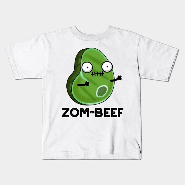 Zom-beef Cute Halloween Zombie Meat Pun Kids T-Shirt by punnybone